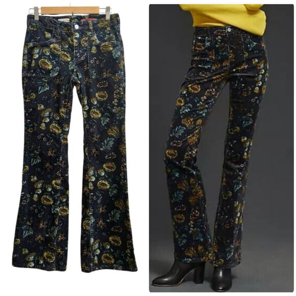 Pilcro Anthropologie The Icon Size 26 Print Corduroy Flare Pant 29.5 Inch Inseam - Picture 1 of 14